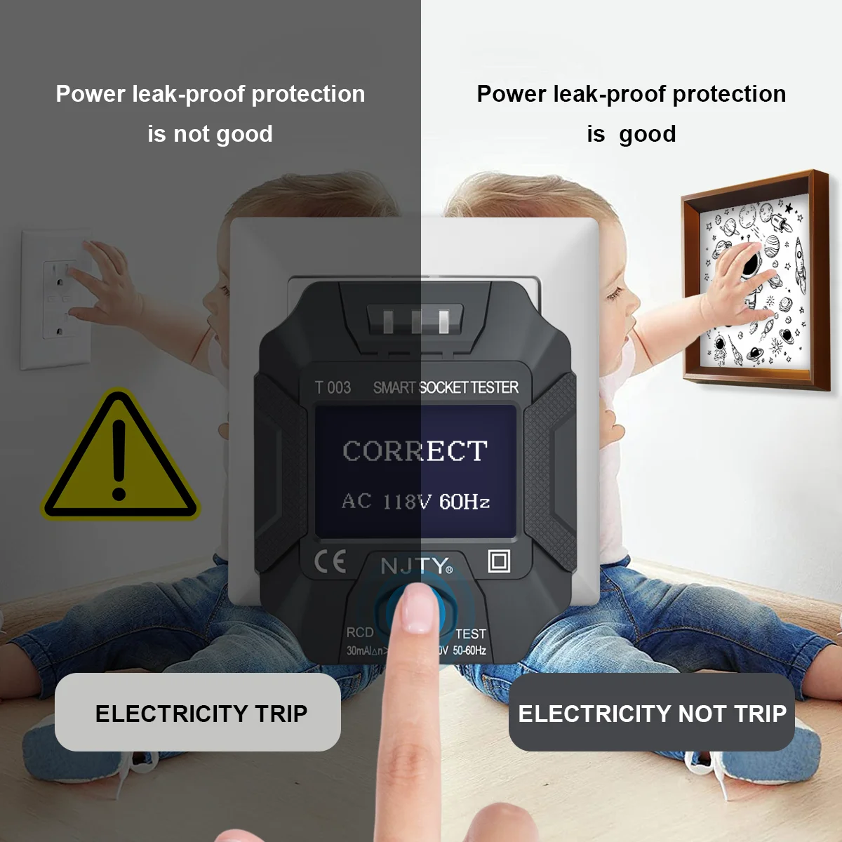 NJTY T003 Smart Socket Tester with LCD Display & RCD Safety Test