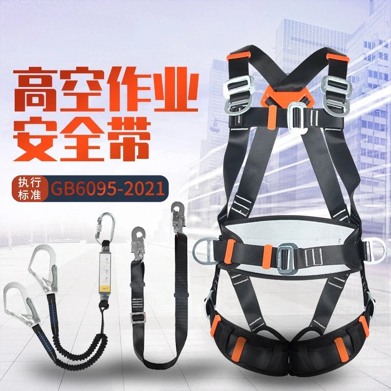 Professional 5-Point Full Body Safety Harness with Lanyard
