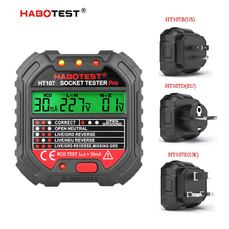HT107 Digital Socket Tester with RCD Test Function