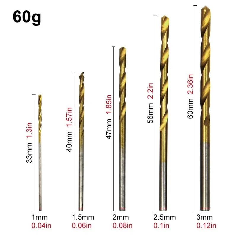 100-Piece Titanium HSS Drill Bit Set 1–3mm